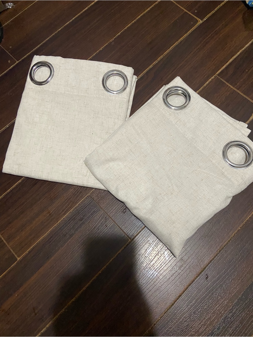 Neutral Linen Blend Look Grommet Curtain Panel - Set of 2 , 51 X 55” H